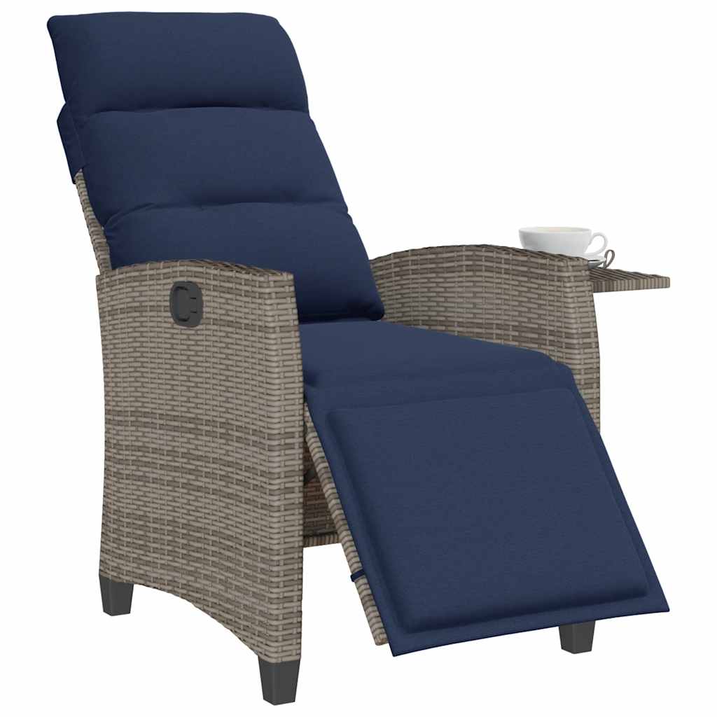 vidaXL Fauteuil de jardin avec table d'appoint réglable Gris Résine tressée