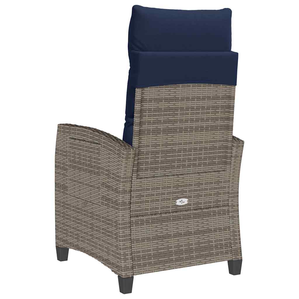 vidaXL Fauteuil de jardin avec table d'appoint réglable Gris Résine tressée