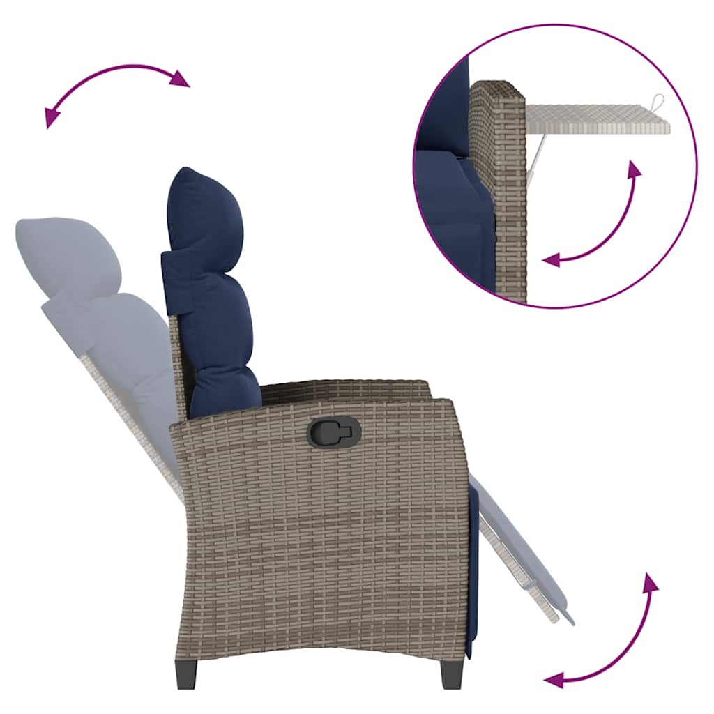 vidaXL Fauteuil de jardin avec table d'appoint réglable Gris Résine tressée