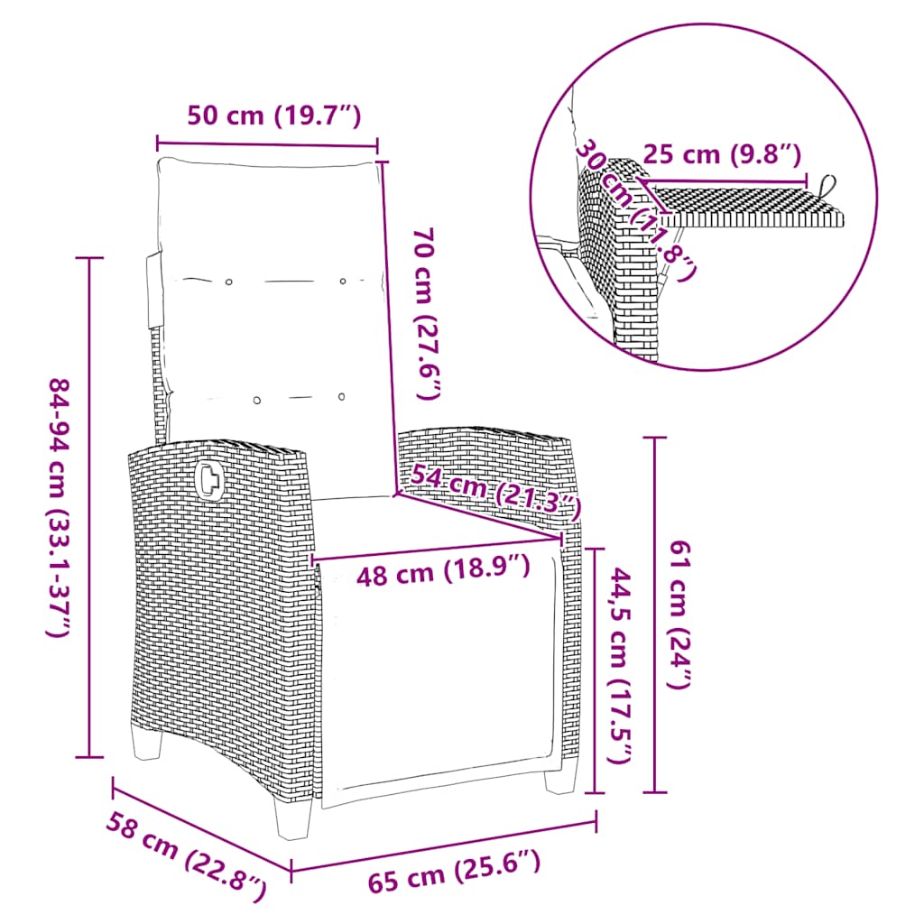 vidaXL Fauteuil de jardin avec table d'appoint réglable Gris Résine tressée