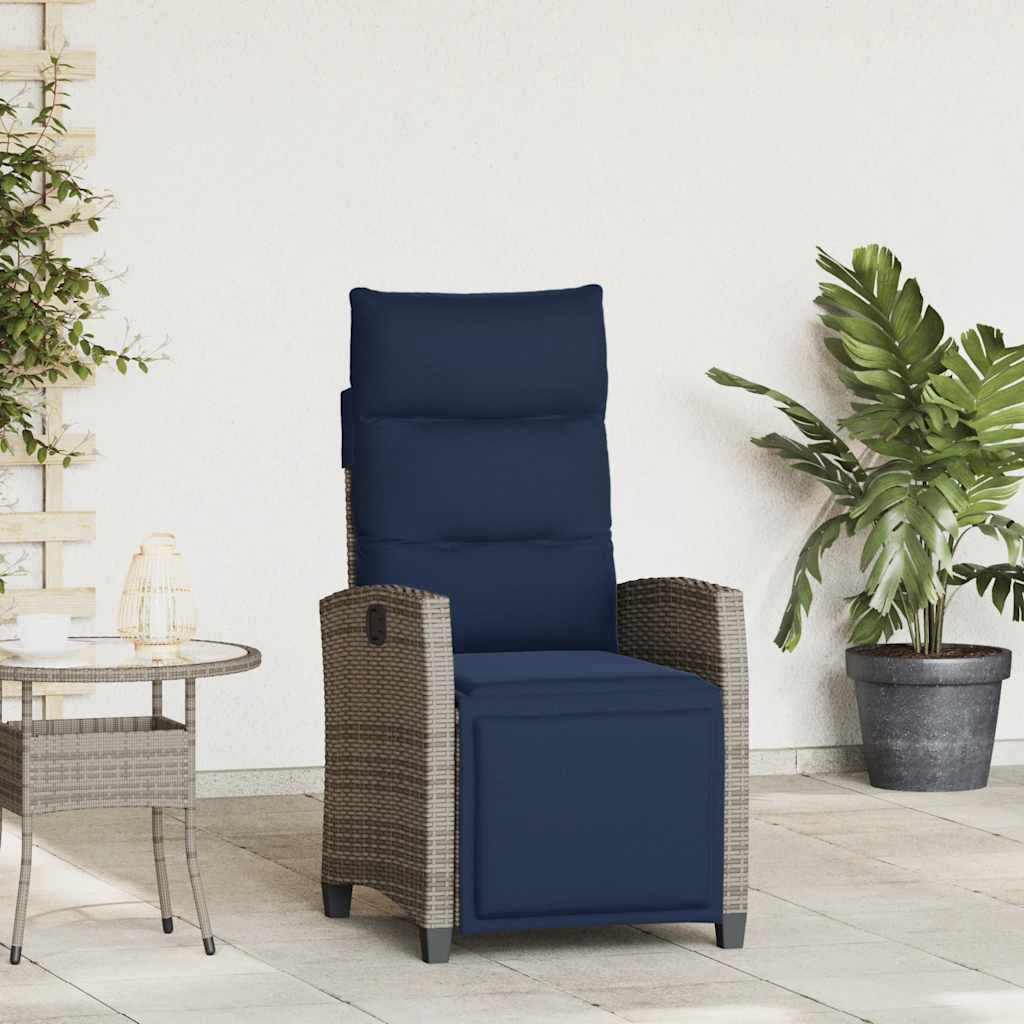 vidaXL Fauteuil de jardin avec table d'appoint réglable Gris Résine tressée