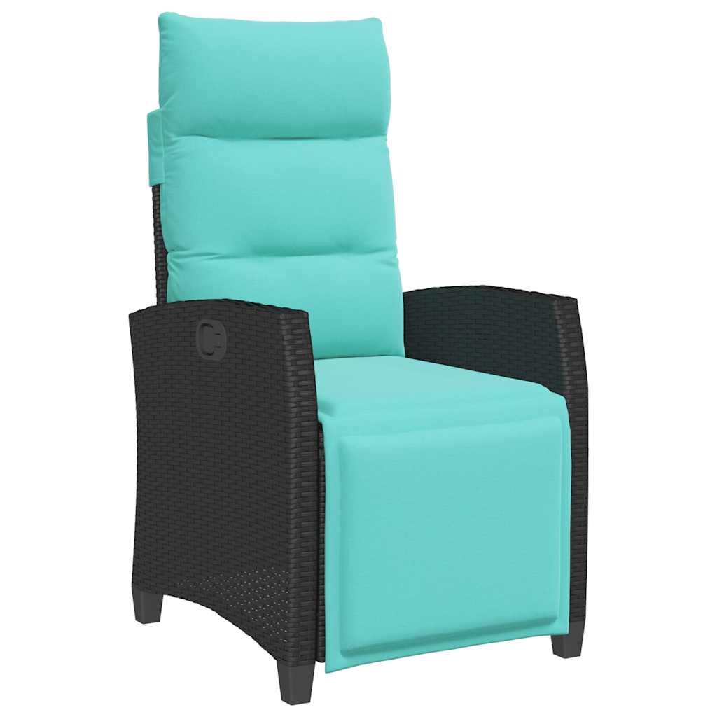 Gartensessel mit Beistelltisch Verstellbar Schwarz Poly Rattan