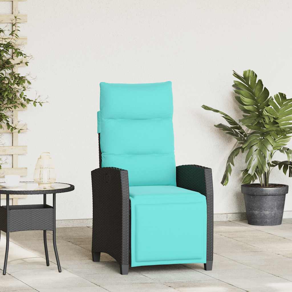 Gartensessel mit Beistelltisch Verstellbar Schwarz Poly Rattan