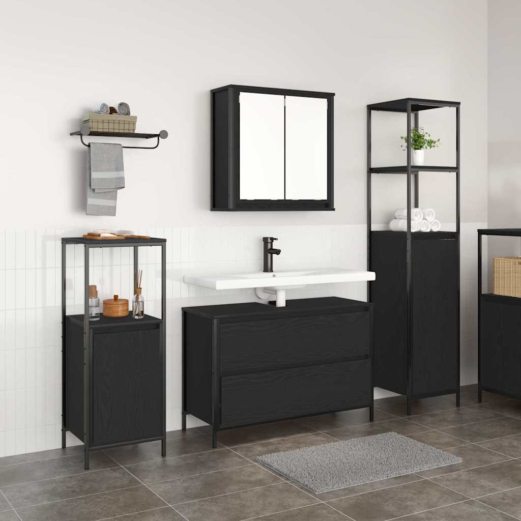 vidaXL Badezimmermöbel-Set 3 pcs Schwarz Eichen-Optik Holzwerkstoff