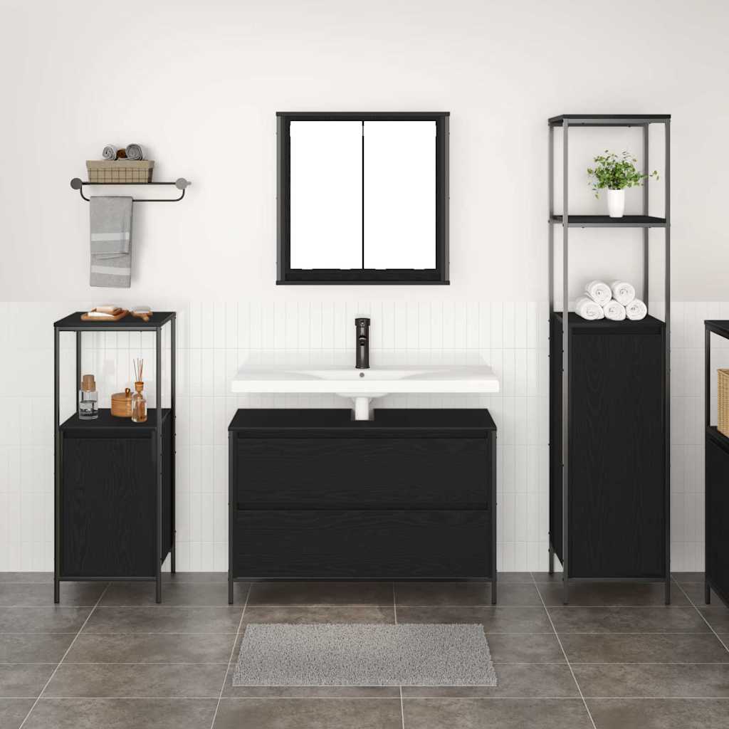 vidaXL Badezimmermöbel-Set 3 pcs Schwarz Eichen-Optik Holzwerkstoff