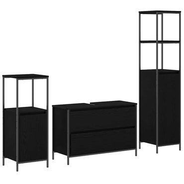 vidaXL Meuble de salle de bain 3 pcs Noir Aspect chêne Bois d'ingénierie