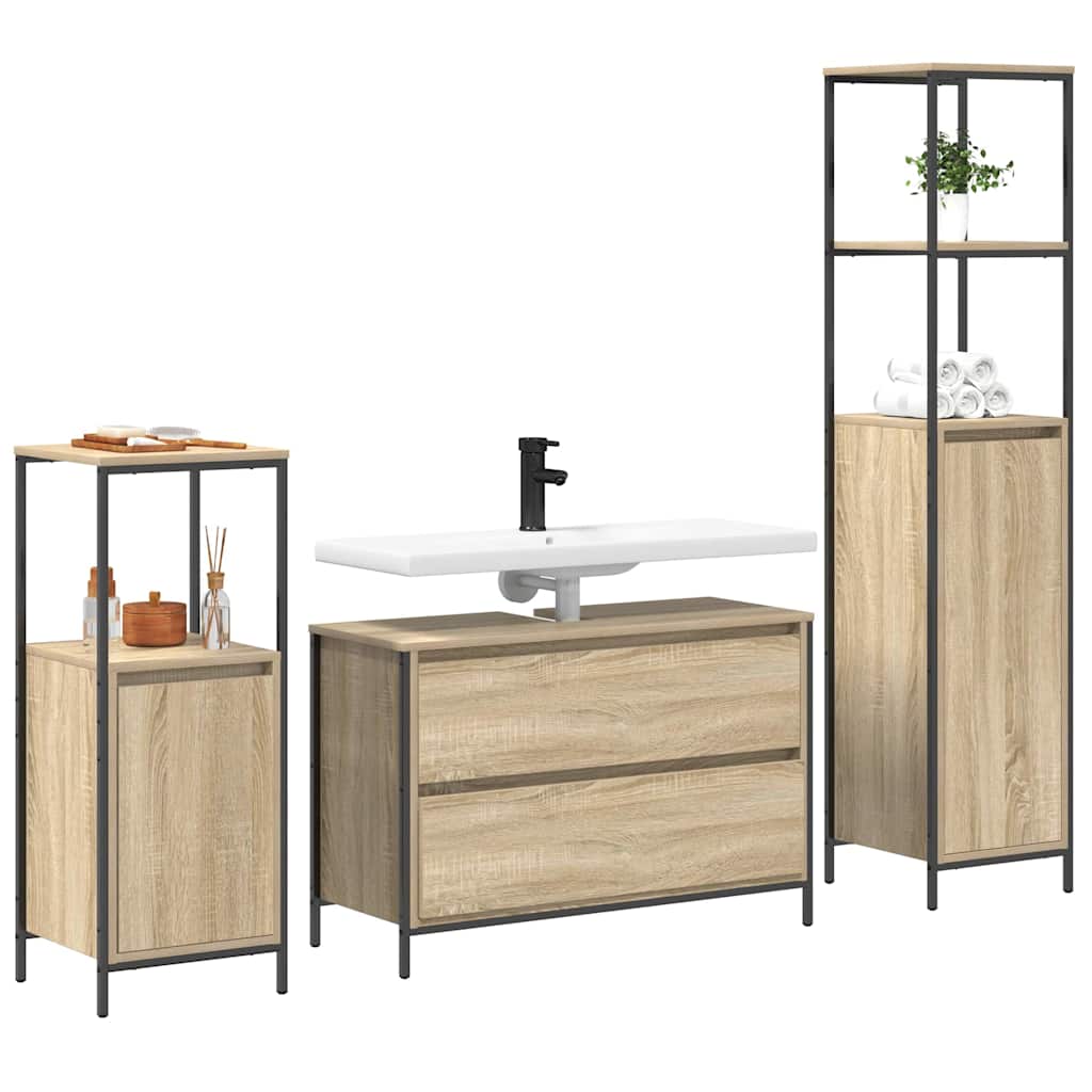 vidaXL Badezimmermöbel-Set mit Regal 3 pcs Sonoma-Eiche Holzwerkstoff