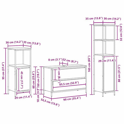 vidaXL Badezimmermöbel-Set mit Regal 3 pcs Sonoma-Eiche Holzwerkstoff