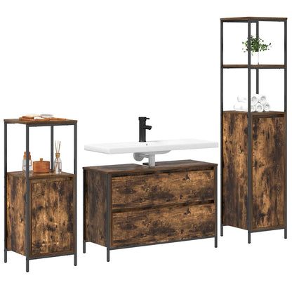 vidaXL Badezimmermöbel-Set 3 pcs Geräucherte Eiche Holzwerkstoff