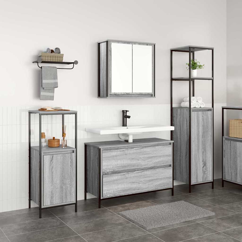 Badezimmermöbel-Set mit Regal 3 pcs Graues Sonoma Holzwerkstoff