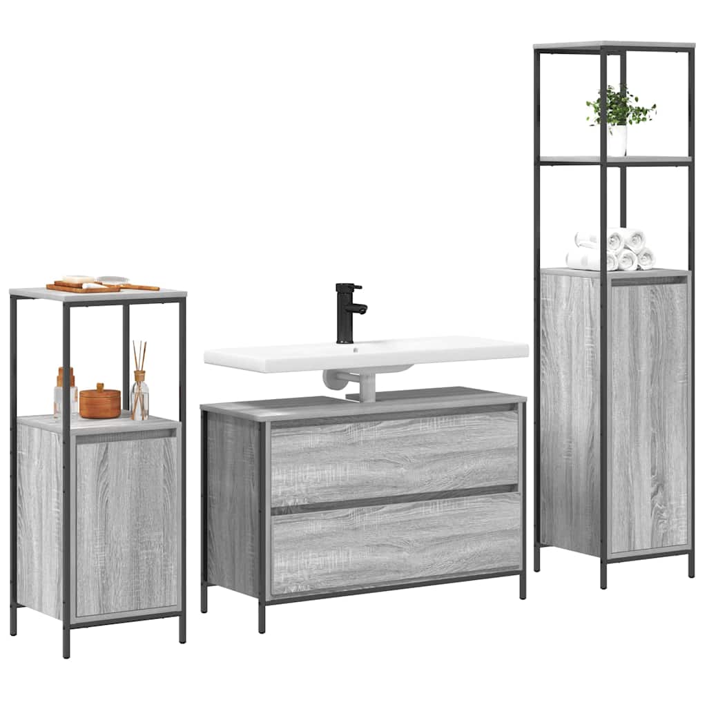 Badezimmermöbel-Set mit Regal 3 pcs Graues Sonoma Holzwerkstoff