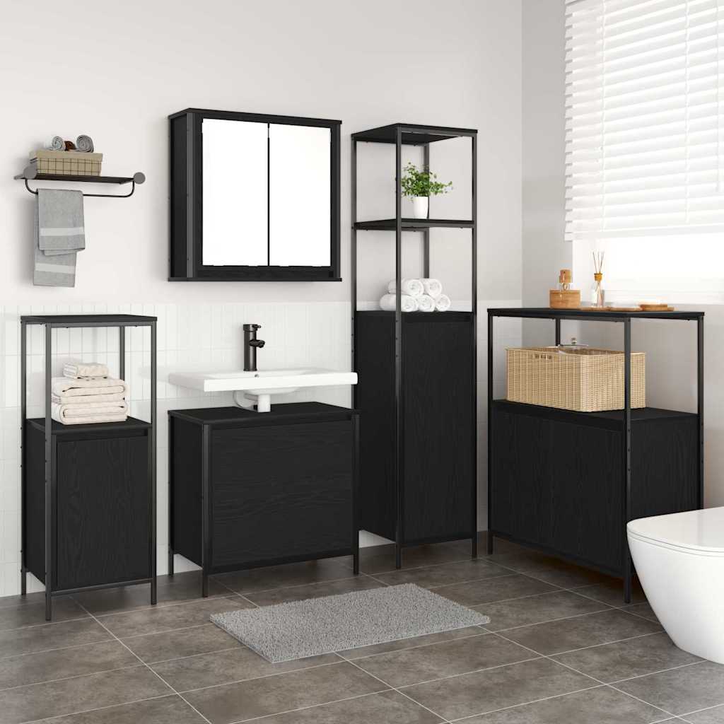 vidaXL Ensemble de meubles de salle de bain avec étagère 5 pcs Noir 76,5 x 35 x 95 cm
