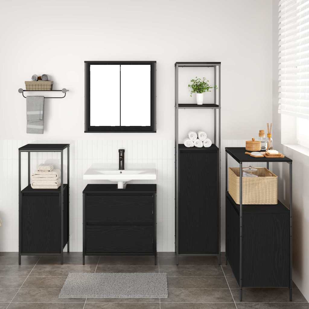 vidaXL Ensemble de meubles de salle de bain avec étagère 5 pcs Noir 76,5 x 35 x 95 cm