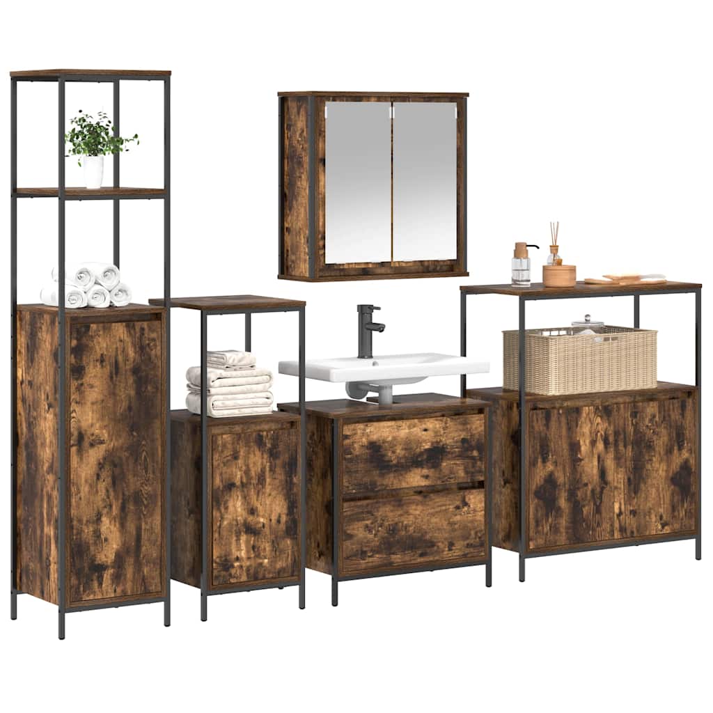 vidaXL Ensemble de meubles de salle de bain 5 pcs Marron 76,5 x 35 x 95 cm Bois d'ingénierie