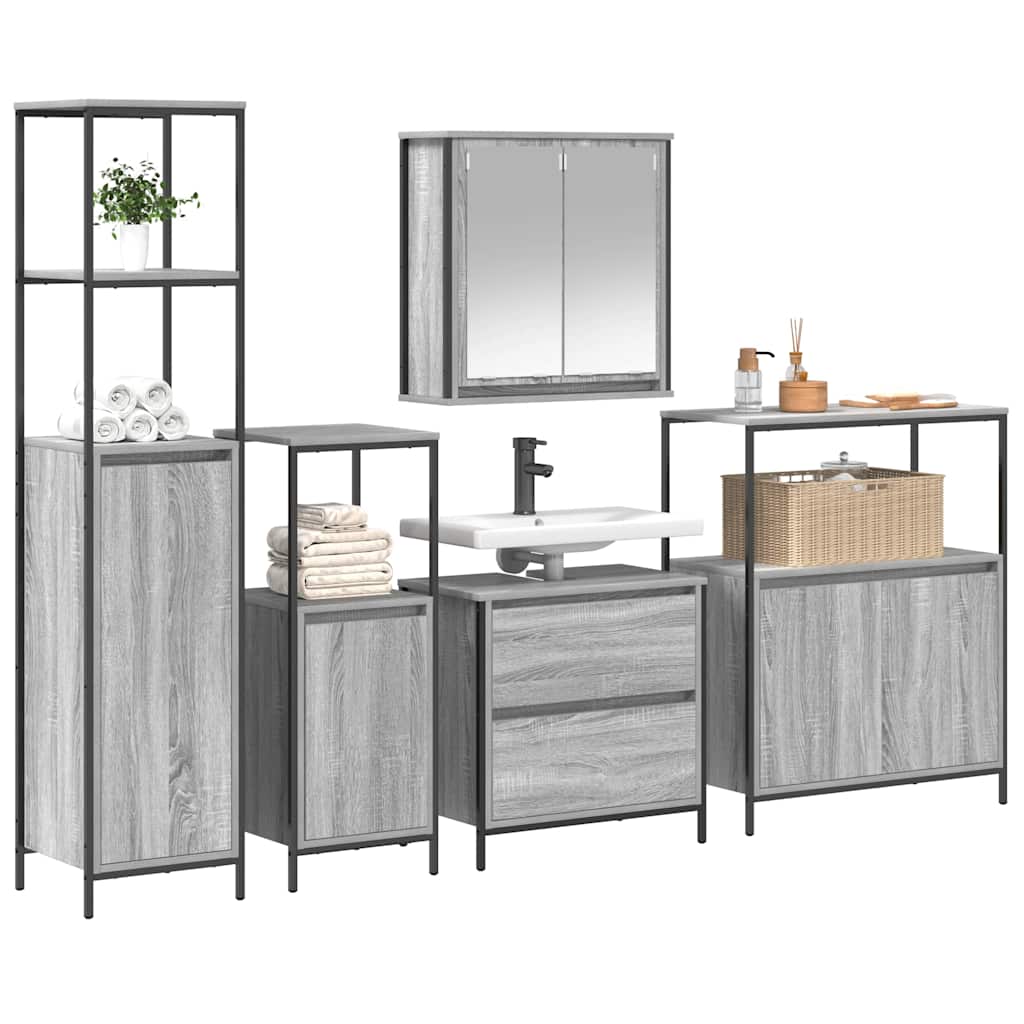 vidaXL Badezimmermöbel Set 5 pcs Grau 76,5 x 35 x 95 cm Holzwerkstoff