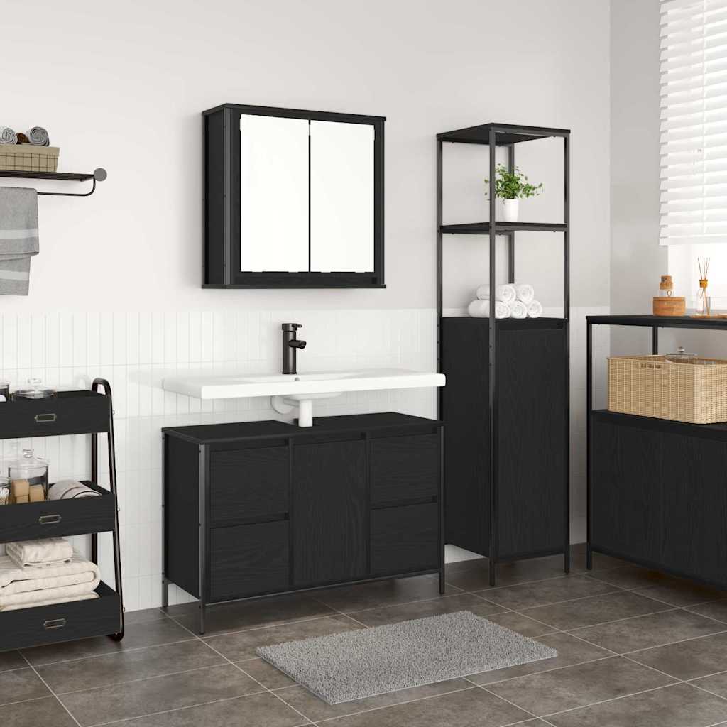 vidaXL Badezimmermöbel Set mit Schubladen 2 pcs Schwarz Eichen-Optik