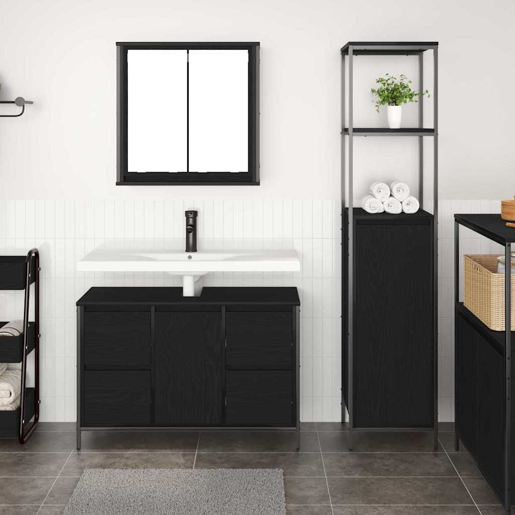 vidaXL Badezimmermöbel Set mit Schubladen 2 pcs Schwarz Eichen-Optik