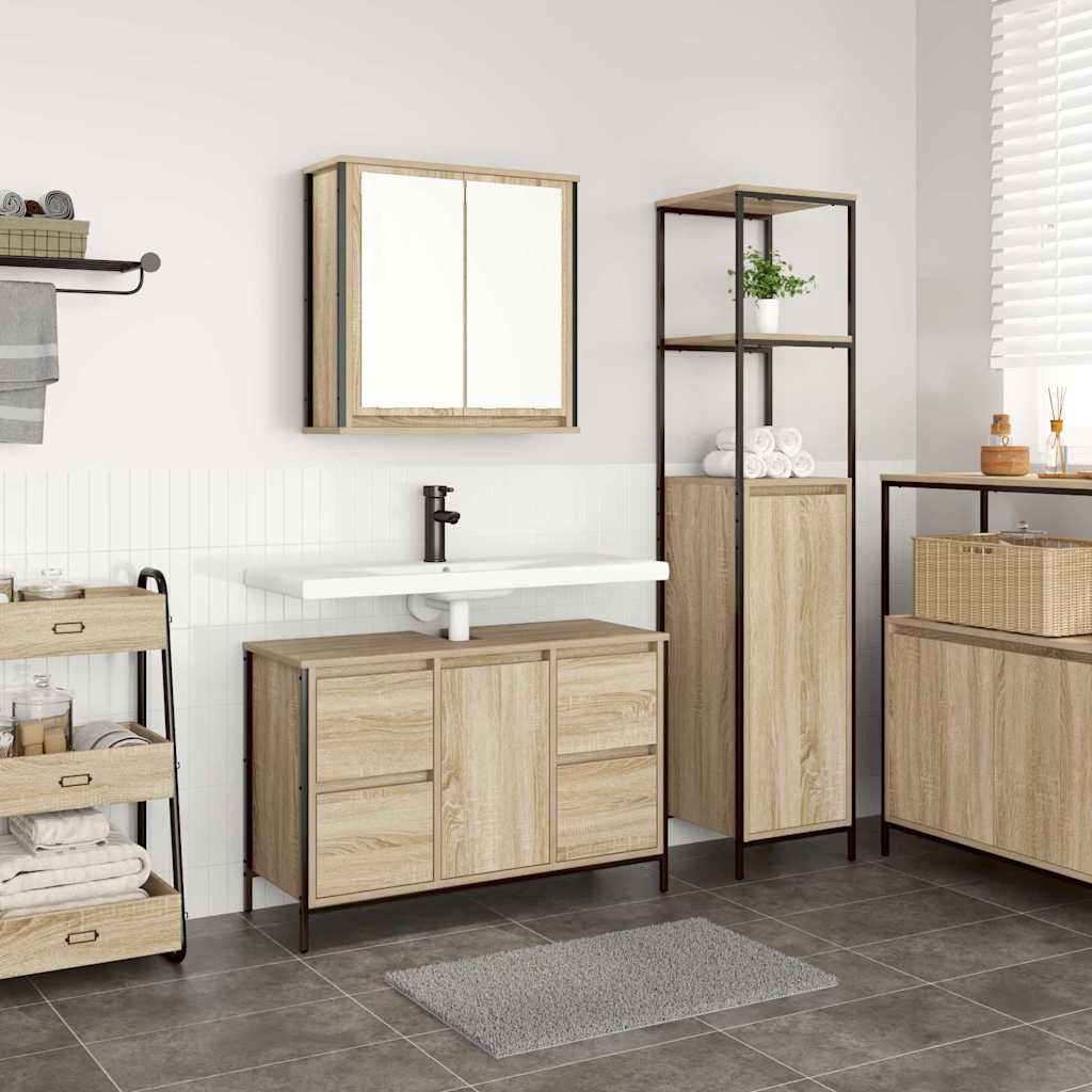 vidaXL Badezimmermöbel-Set mit Regal 2 pcs Sonoma Eiche und Schwarz