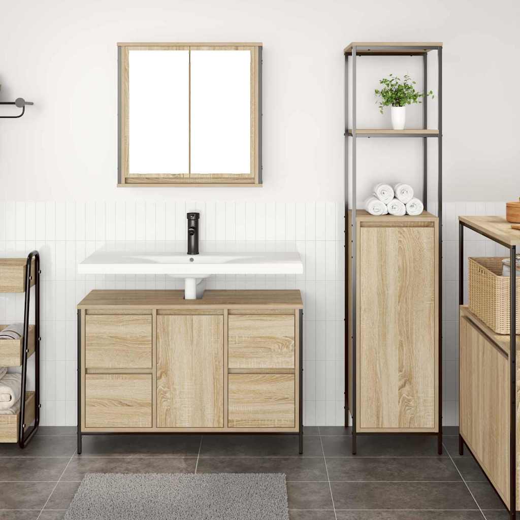 vidaXL Badezimmermöbel-Set mit Regal 2 pcs Sonoma Eiche und Schwarz