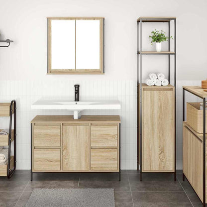 vidaXL Badezimmermöbel-Set mit Regal 2 pcs Sonoma Eiche und Schwarz