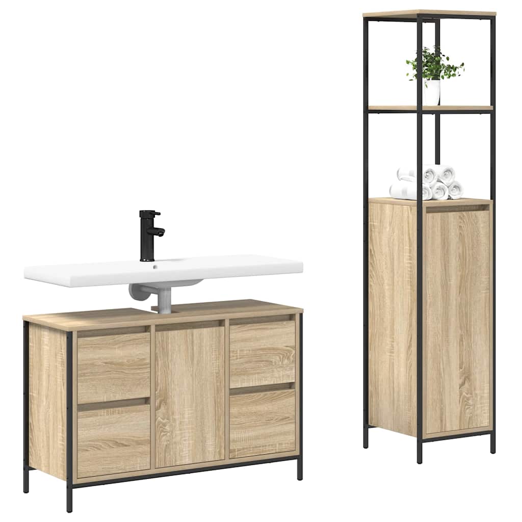vidaXL Badezimmermöbel-Set mit Regal 2 pcs Sonoma Eiche und Schwarz