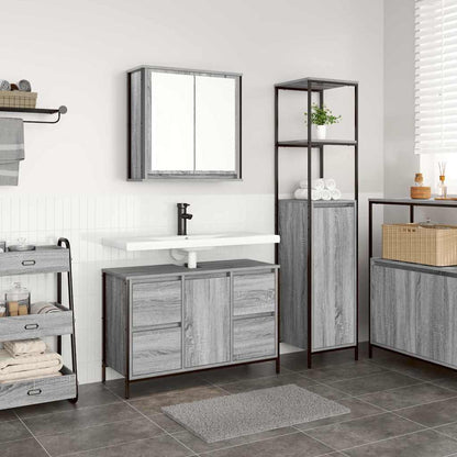 vidaXL Badezimmermöbel Set mit Regal 2 pcs Grau Sonoma und Schwarz