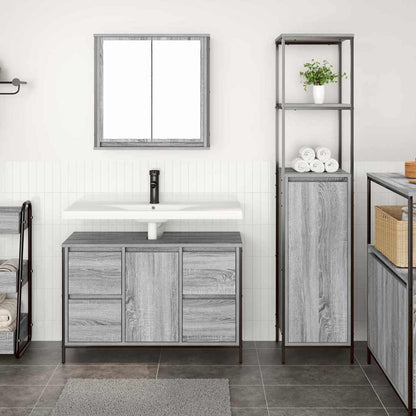 vidaXL Badezimmermöbel Set mit Regal 2 pcs Grau Sonoma und Schwarz