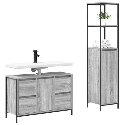 vidaXL Badezimmermöbel Set mit Regal 2 pcs Grau Sonoma und Schwarz