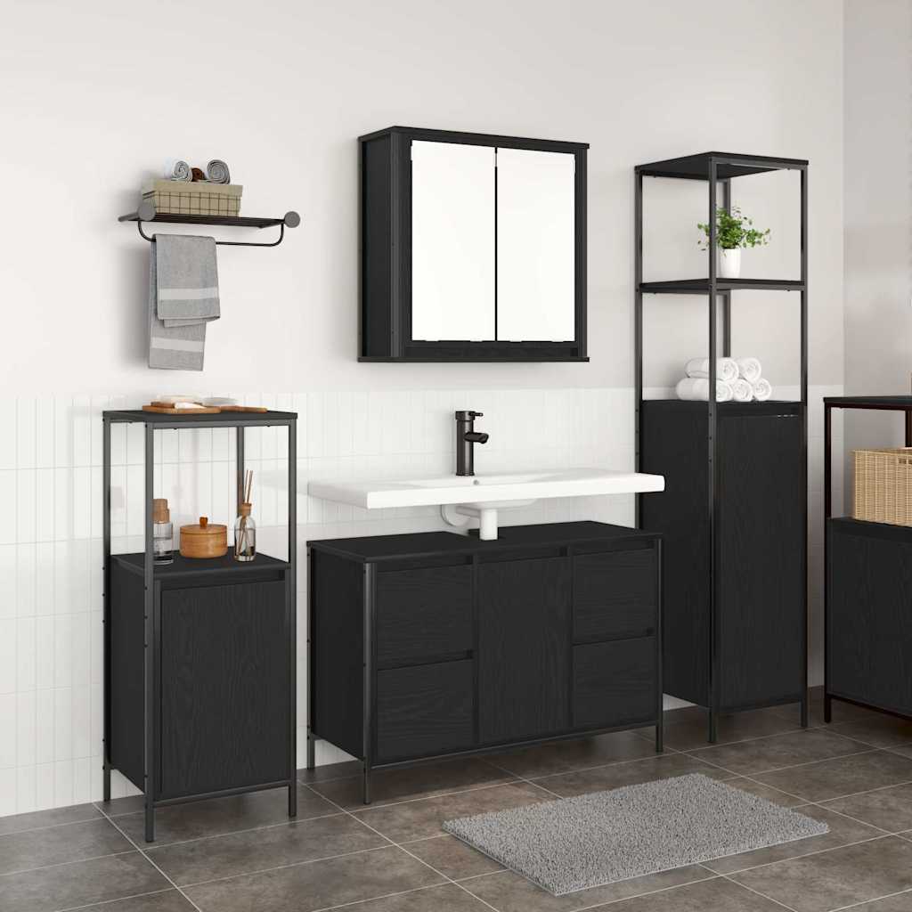 vidaXL Badezimmermöbel-Set 3 pcs Schwarz Eichen-Optik Holzwerkstoff