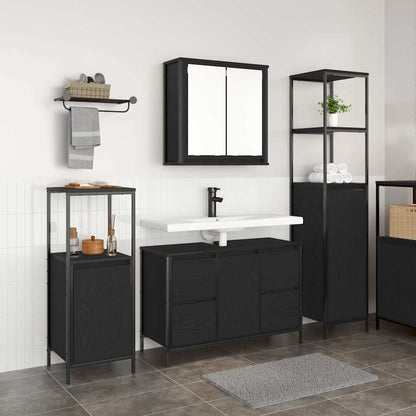 vidaXL Badezimmermöbel-Set 3 pcs Schwarz Eichen-Optik Holzwerkstoff