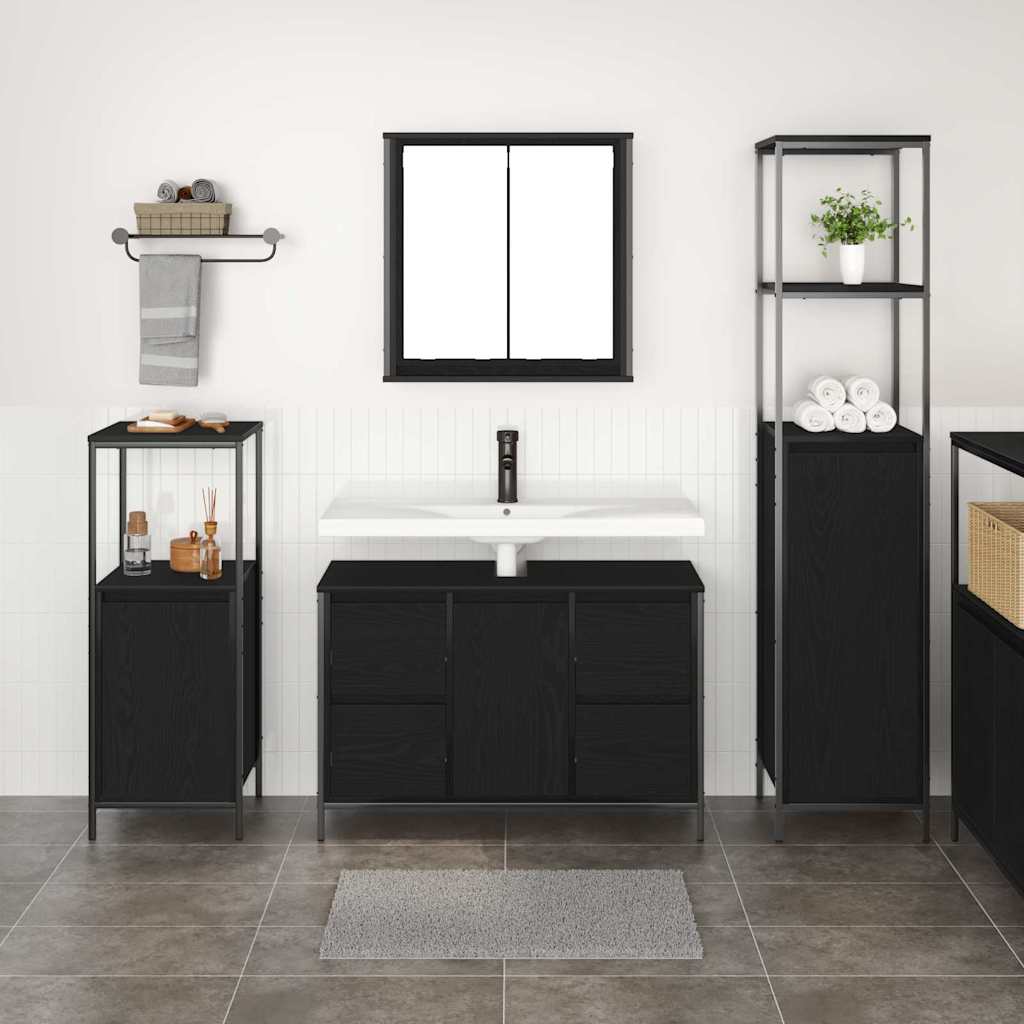 vidaXL Badezimmermöbel-Set 3 pcs Schwarz Eichen-Optik Holzwerkstoff