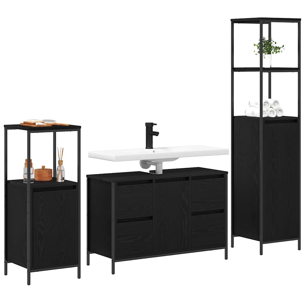vidaXL Badezimmermöbel-Set 3 pcs Schwarz Eichen-Optik Holzwerkstoff