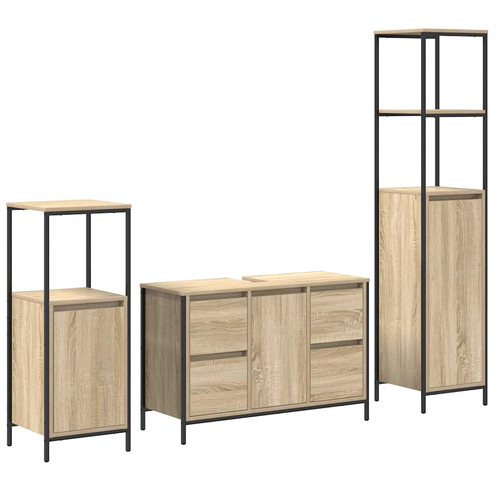 vidaXL Badezimmermöbel Set mit Regal 3 pcs Sonoma-Eiche und Schwarz