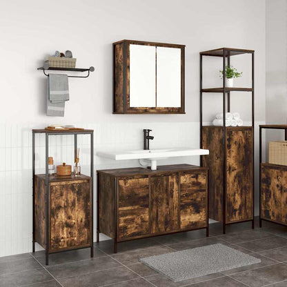 vidaXL Badezimmermöbel-Set mit Tür 3 pcs Geräucherte Eiche und Schwarz