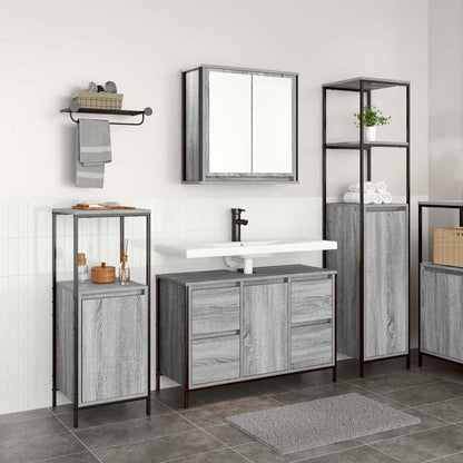 vidaXL Badezimmermöbel Set mit Regal 3 pcs Grau Sonoma und Schwarz