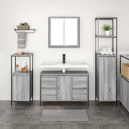 vidaXL Badezimmermöbel Set mit Regal 3 pcs Grau Sonoma und Schwarz