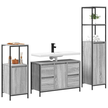 vidaXL Badezimmermöbel Set mit Regal 3 pcs Grau Sonoma und Schwarz