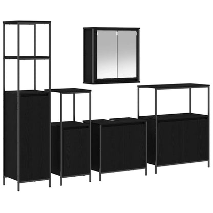 vidaXL Badezimmermöbel-Set 5 pcs Schwarz Eichen-Optik Holzwerkstoff