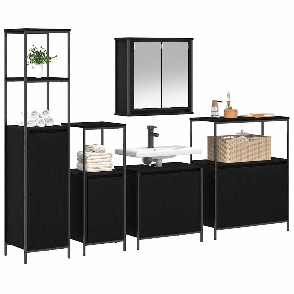 vidaXL Badezimmermöbel-Set 5 pcs Schwarz Eichen-Optik Holzwerkstoff