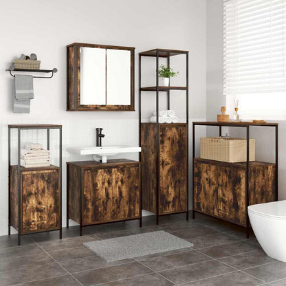 vidaXL Badezimmermöbel-Set mit Tür 5 pcs Geräucherte Eiche und Schwarz