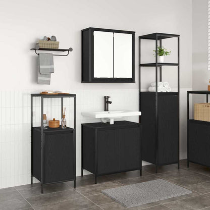 vidaXL Badezimmermöbel-Set 3 pcs Schwarz Eichen-Optik Holzwerkstoff