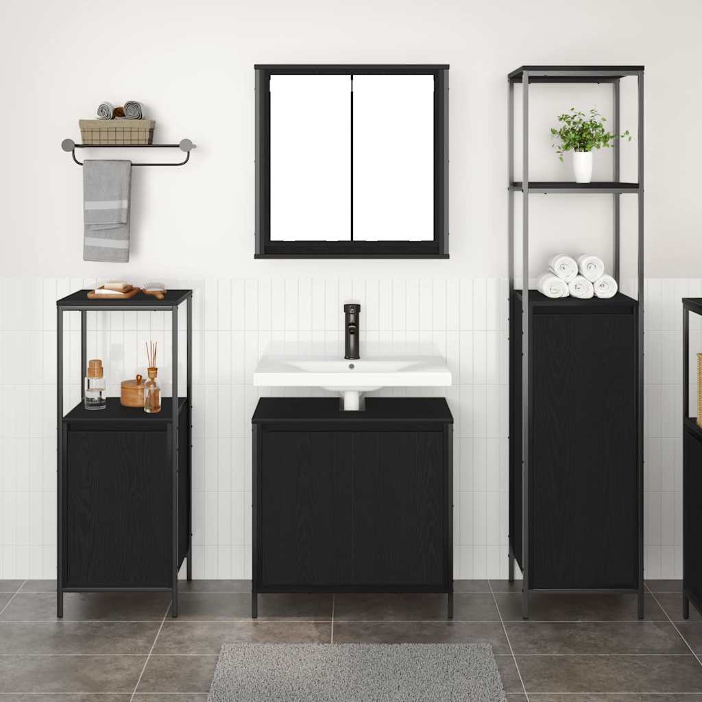 vidaXL Badezimmermöbel-Set 3 pcs Schwarz Eichen-Optik Holzwerkstoff