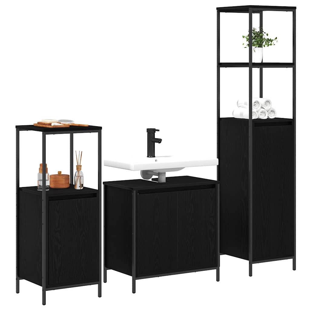 vidaXL Badezimmermöbel-Set 3 pcs Schwarz Eichen-Optik Holzwerkstoff