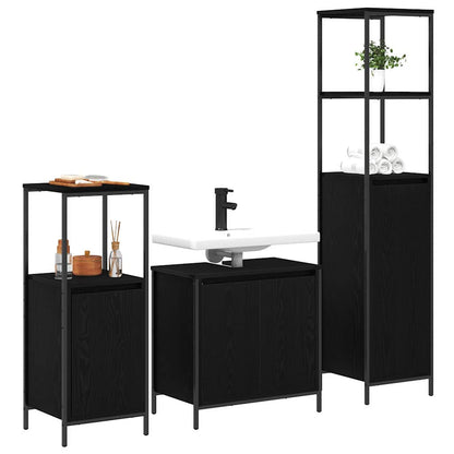 vidaXL Badezimmermöbel-Set 3 pcs Schwarz Eichen-Optik Holzwerkstoff