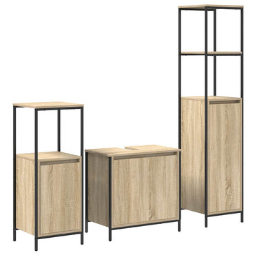 vidaXL Badezimmermöbel-Set mit Regal 3 pcs Sonoma Eiche und Schwarz