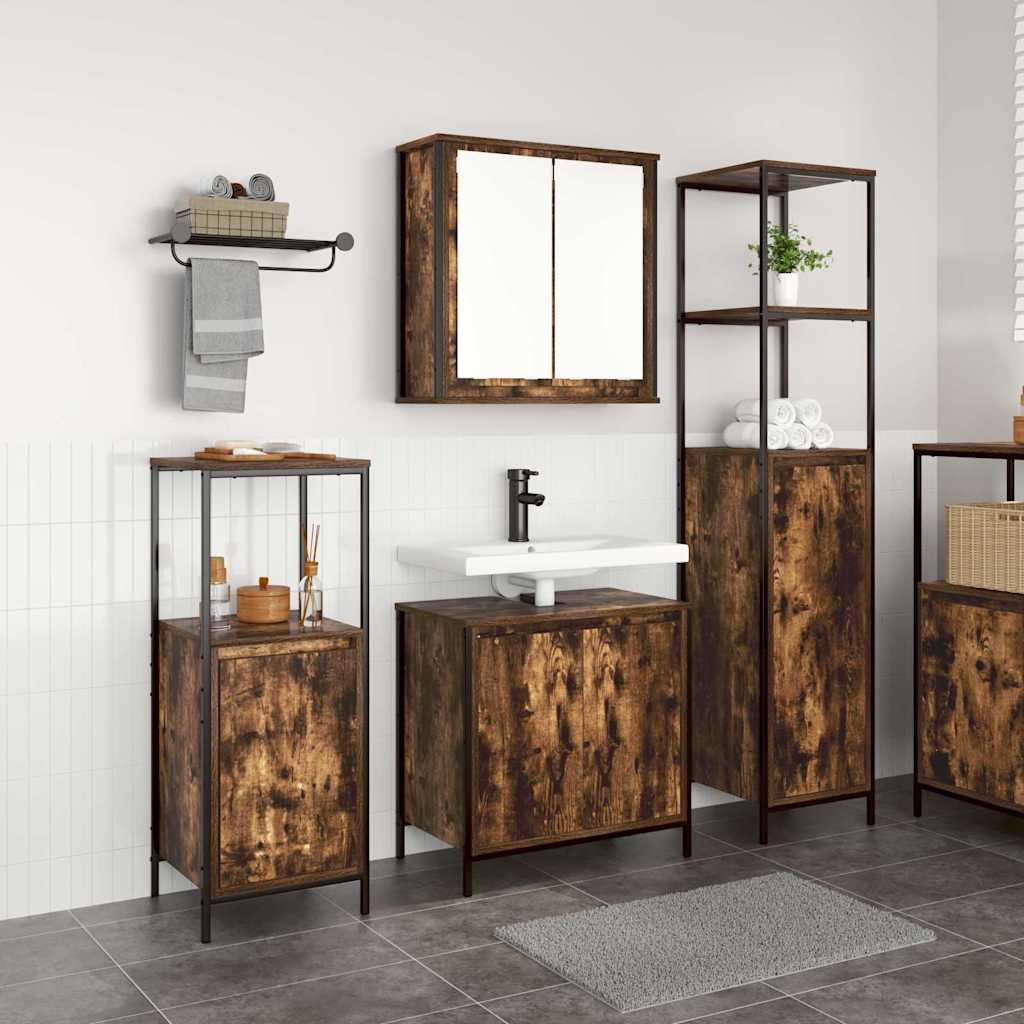 vidaXL Badezimmermöbel-Set mit Tür 3 pcs Geräucherte Eiche und Schwarz