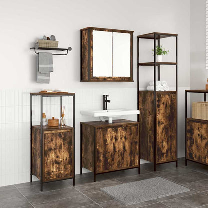 vidaXL Badezimmermöbel-Set mit Tür 3 pcs Geräucherte Eiche und Schwarz