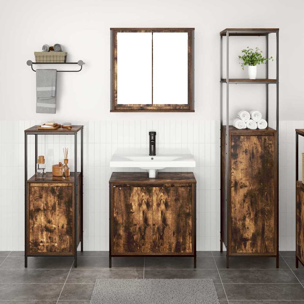 vidaXL Badezimmermöbel-Set mit Tür 3 pcs Geräucherte Eiche und Schwarz