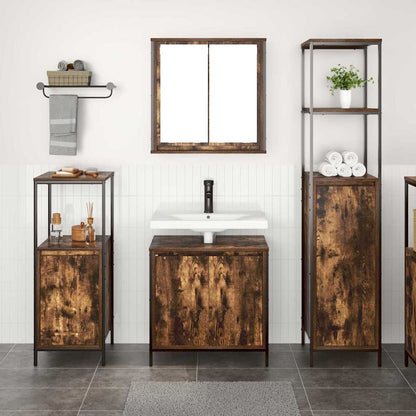 vidaXL Badezimmermöbel-Set mit Tür 3 pcs Geräucherte Eiche und Schwarz