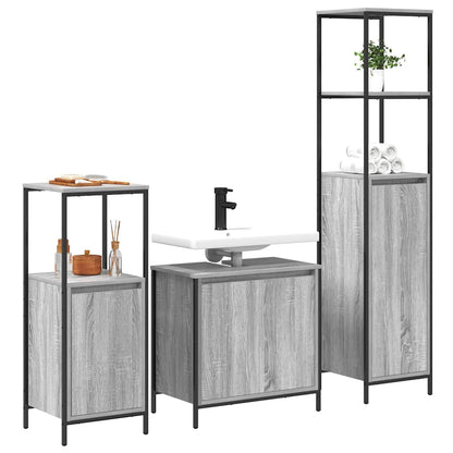 vidaXL Badezimmermöbel-Set 3 pcs Grau Sonoma und Schwarz Holzwerkstoff